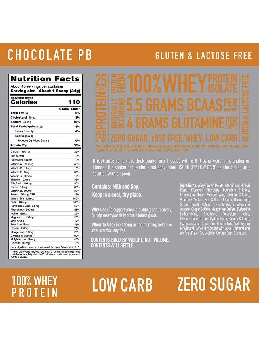 Nature’s Best IsoPure Low carb protein powder 3lb (1360g) (Шоколад-арахисовое масло)