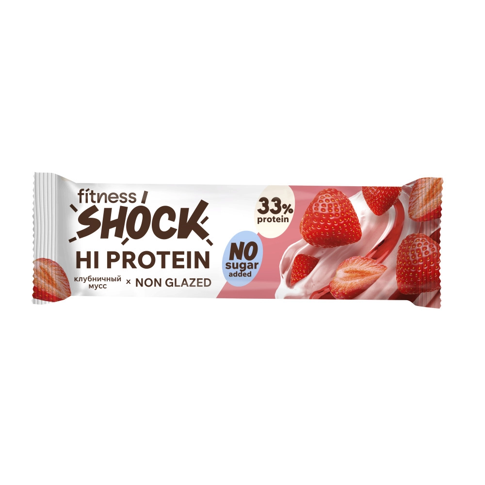FitnesShock Батончик неглаз. HI PROTEIN 60гр Клубничный мусс