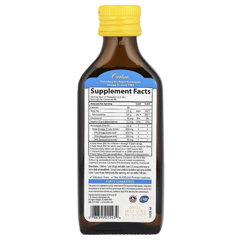 Carlson Kid's Fish Oil 800mg 200ml Lemon