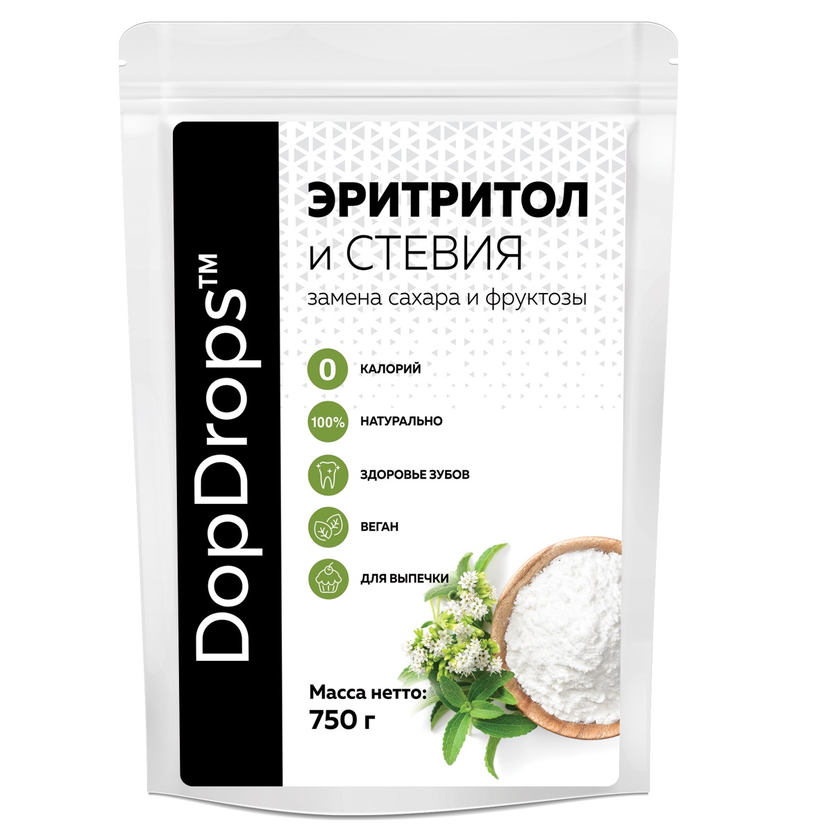 DopDrops Эритритол и Стевия 750гр 1к1 по сладости сахара
