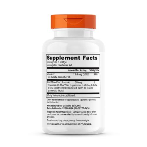 Doctor's Best Tocotrienols Vitamin E, 50 mg, 60 Softgels