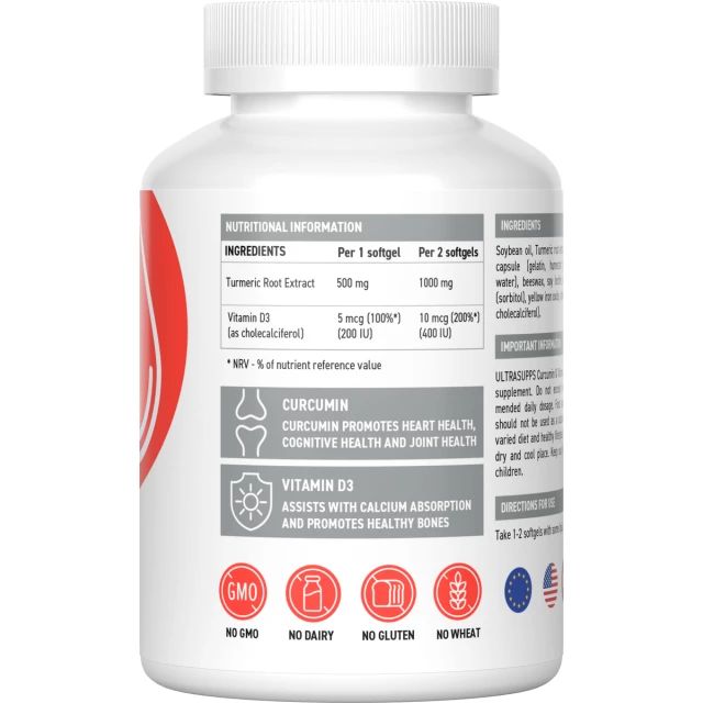 Ultrasupps Curcumin & Vitamin D3 60 Softgels