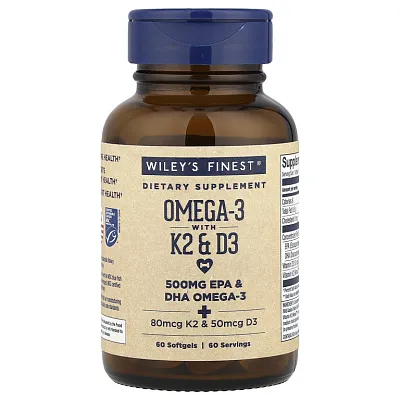 Wiley's Finest Wild Alaskan Fish Oil Vitamin K2 650mg 60 fish softgels